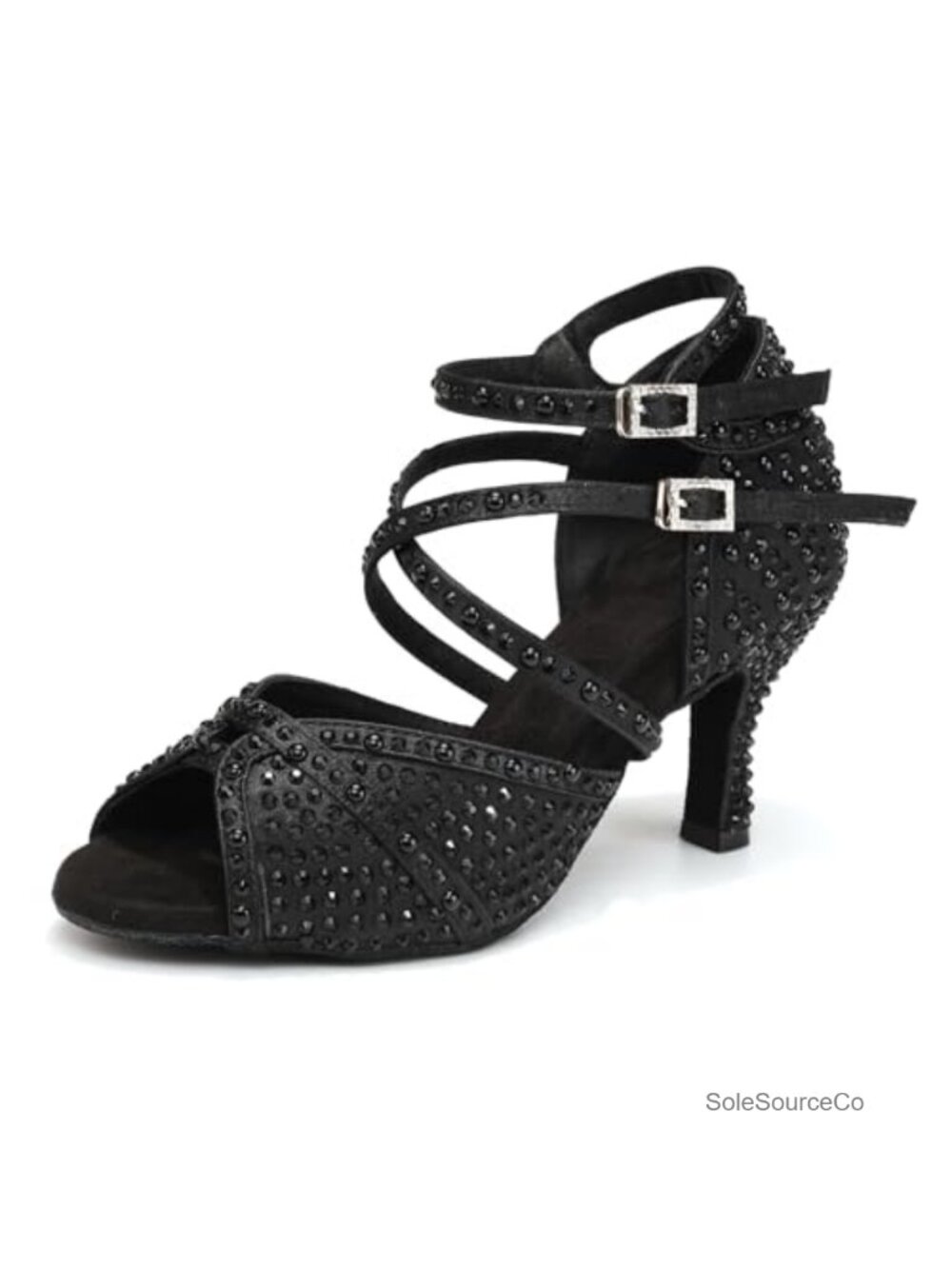 Women's Ballroom Rhinestone Dance Shoes Latin Salsa Heels Satin Suede Sole